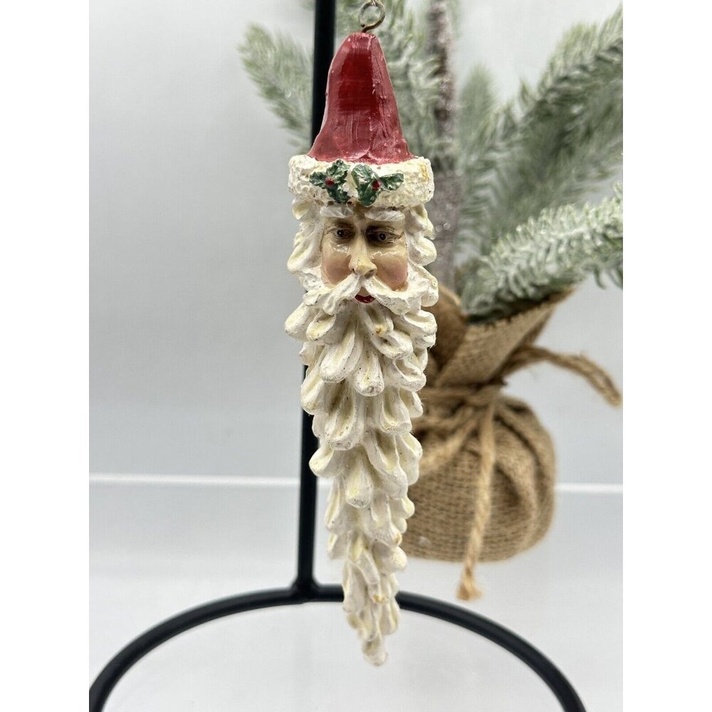 Christmas Icicle Santa Christmas Holiday Ornament Long Beard Resin 5 1/2" Long